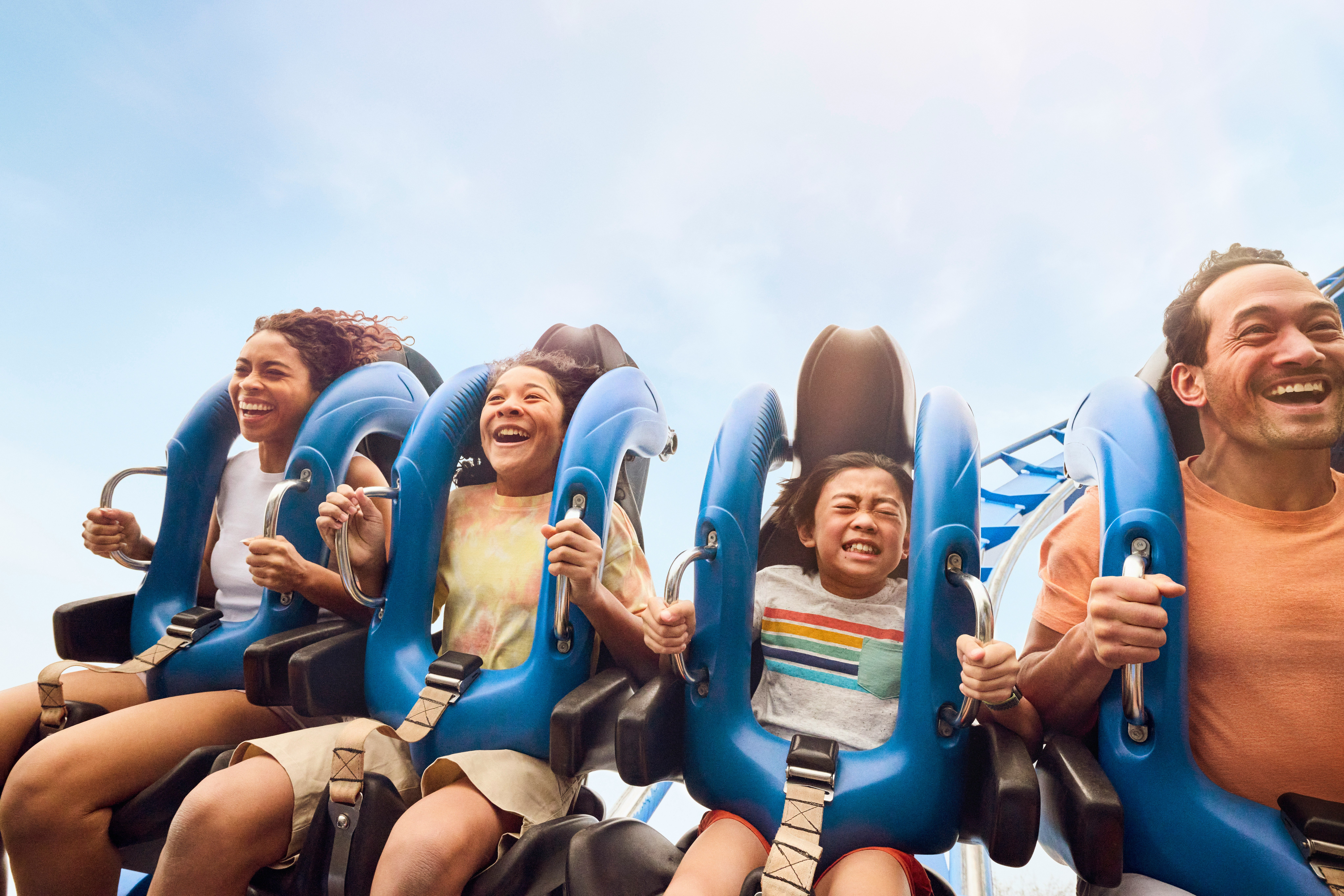 Riders enjoying the Patriot rollercoaster at California's Great America, Six Flags.
