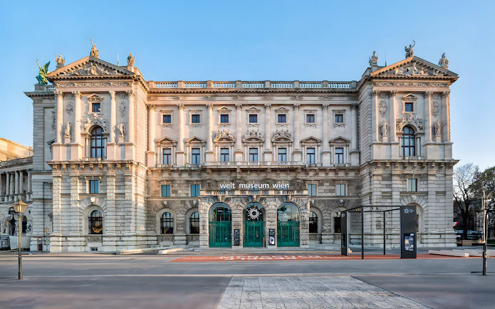 Weltmuseum Wien entrance facade in Vienna, Austria.