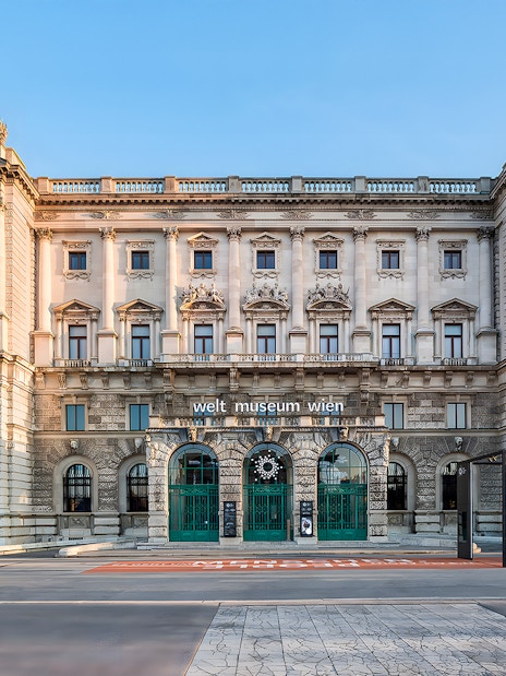 Weltmuseum Wien entrance facade in Vienna, Austria.