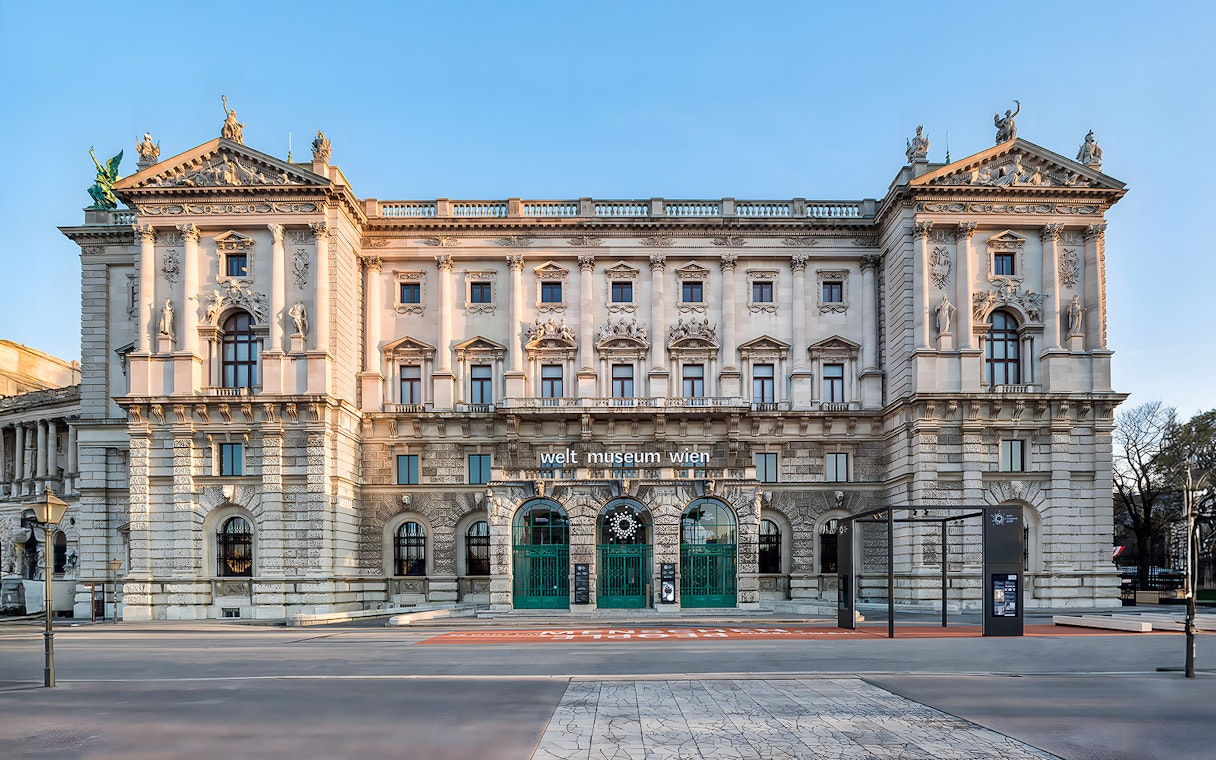 Weltmuseum Wien entrance facade in Vienna, Austria.