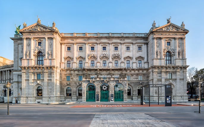 Weltmuseum Wien entrance facade in Vienna, Austria.