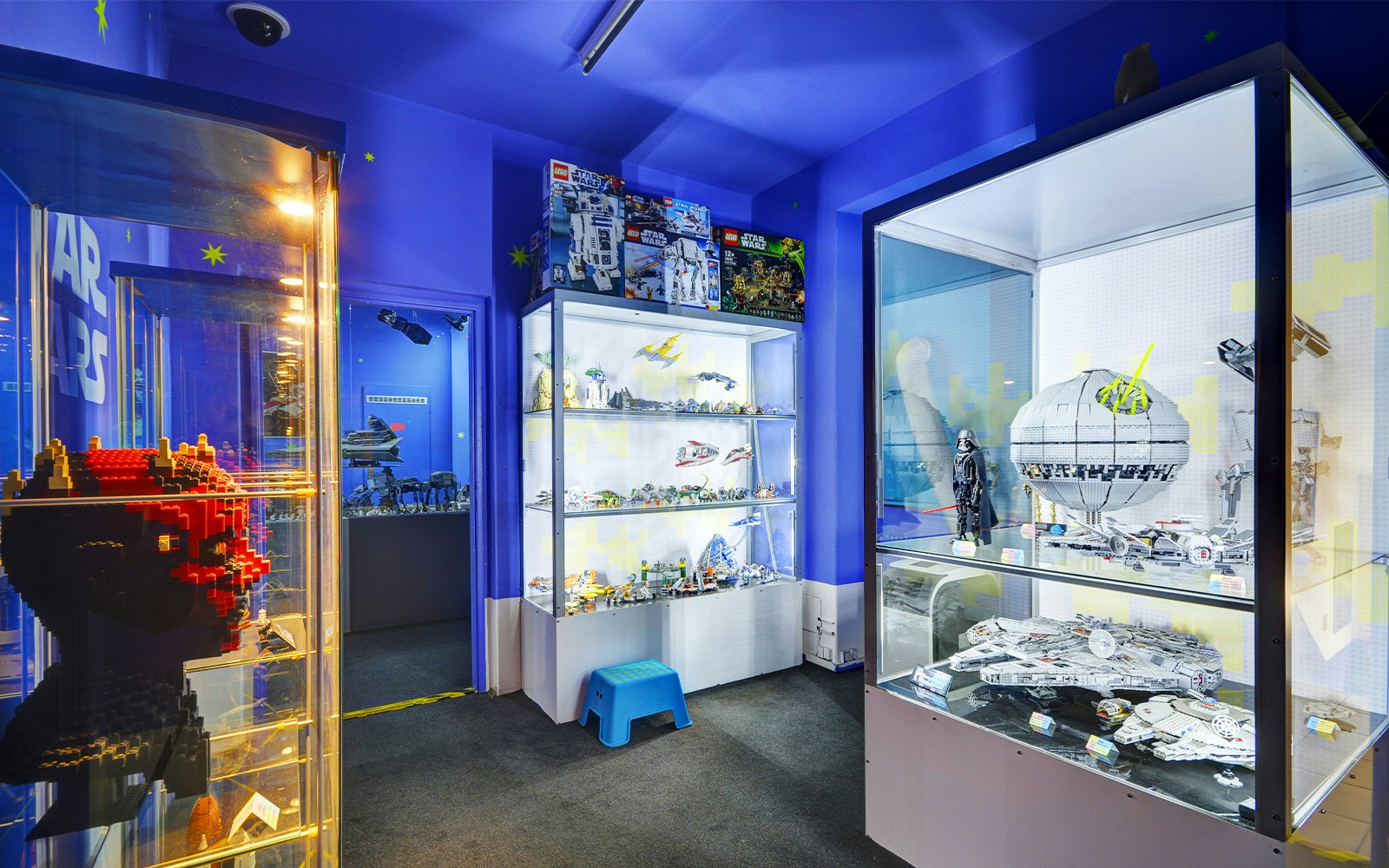 LEGO Museum Store in Prague showcasing diverse LEGO sets and models.