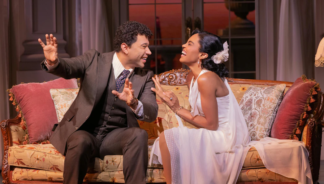 Actors performing a scene from The Great Gatsby musical on Broadway.