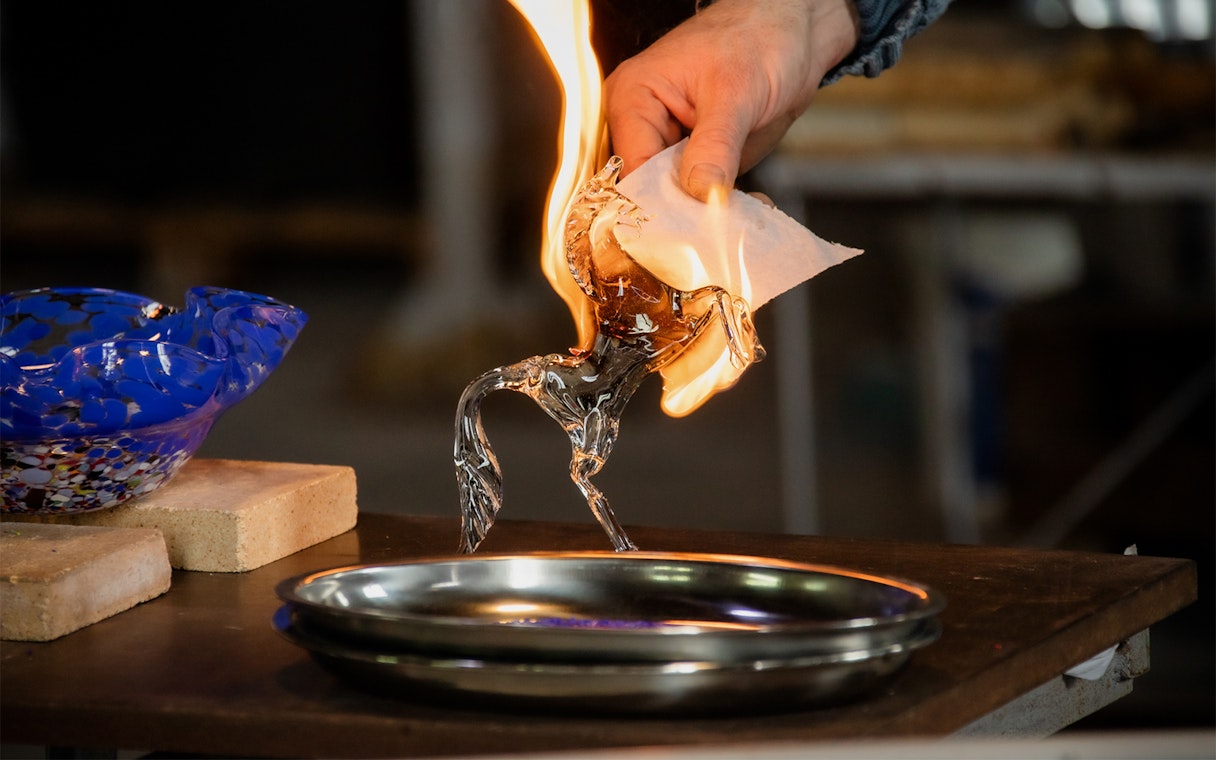 Glassblowing demonstration in Murano during guided tour from Punta Sabbioni.