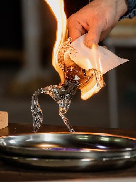 Glassblowing demonstration in Murano during guided tour from Punta Sabbioni.