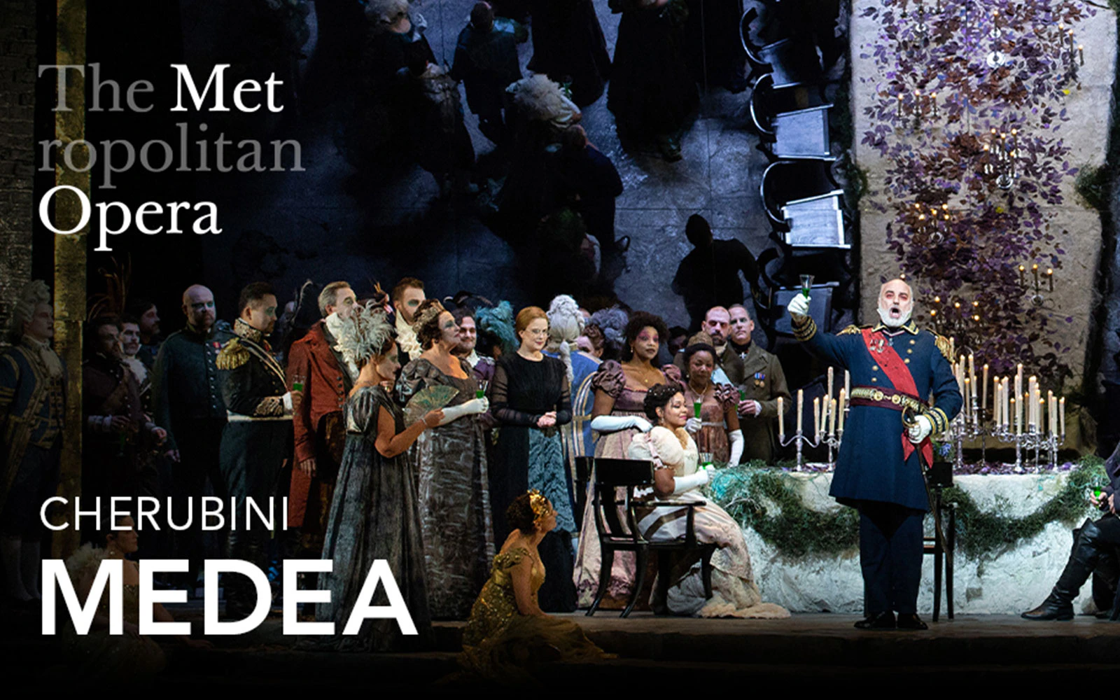 Medea performance at the Metropolitan Opera, featuring a cast in period costumes on stage.