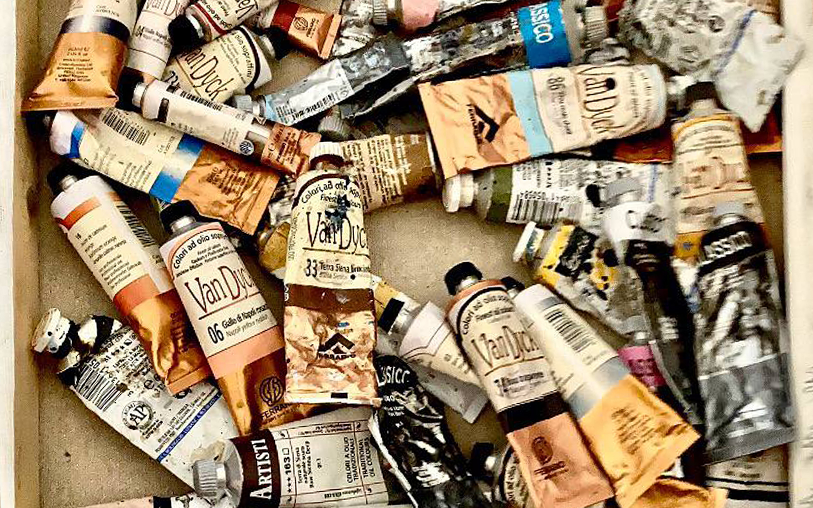 Paint tubes used in ancient craft workshops tour in Ortigia.