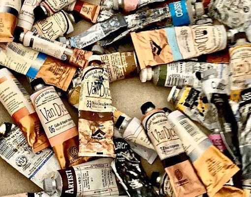 Paint tubes used in ancient craft workshops tour in Ortigia.