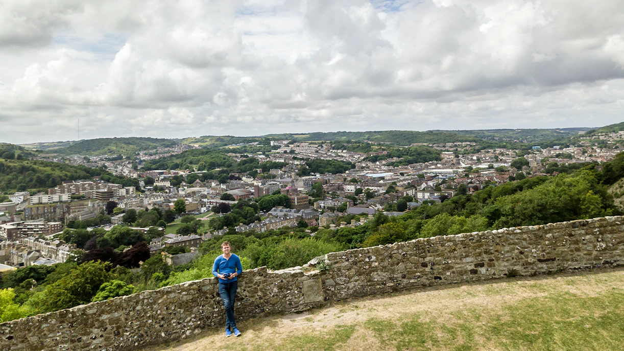 Overlooking Dover town from the historic walls of Dover Castle.