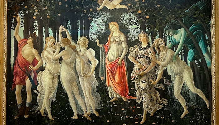 Botticelli's La Primavera painting at Uffizi Gallery, Florence, Italy.