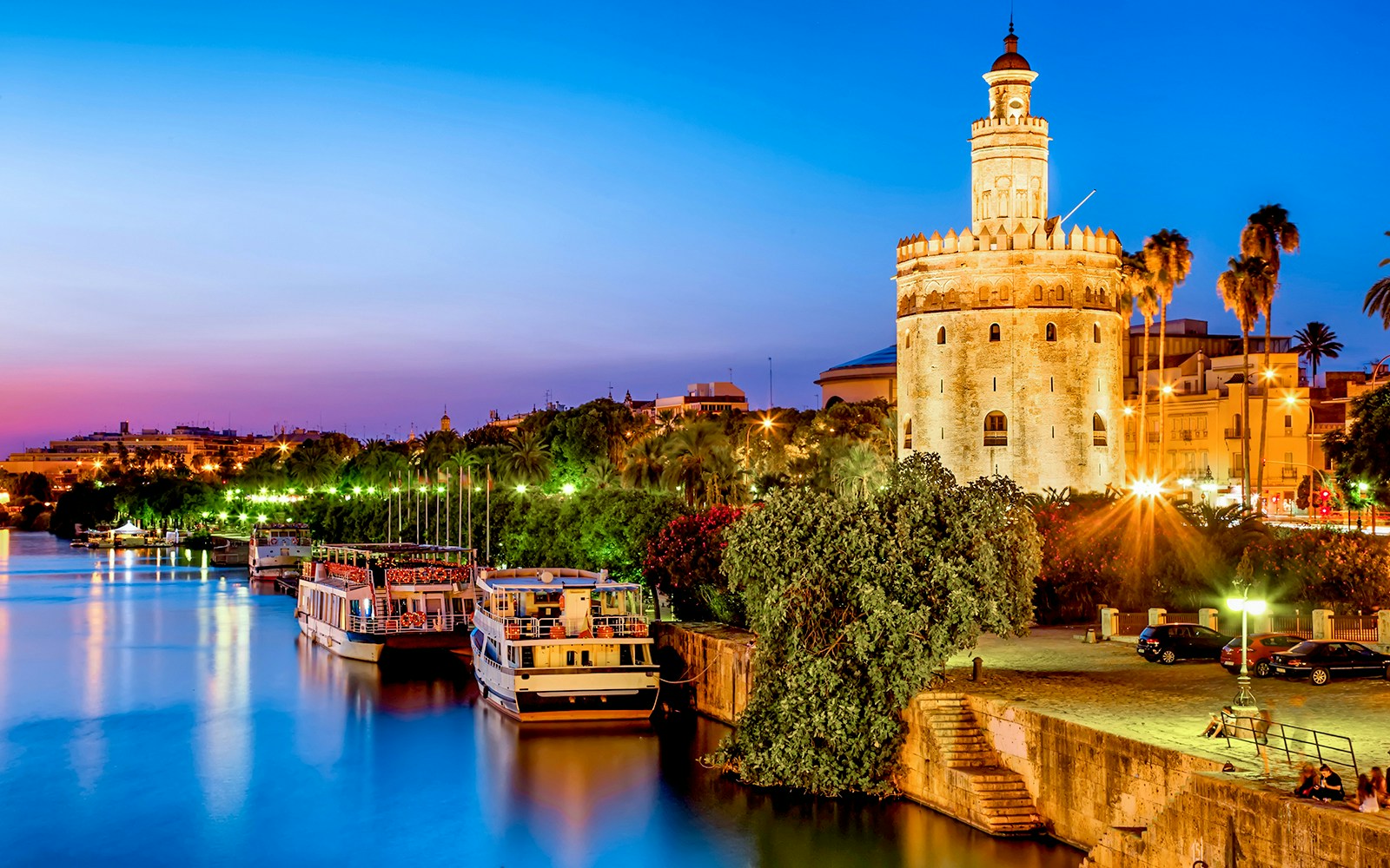 View of Golden Tower (Torre del Oro) of Seville, Andalusia,Spain at night