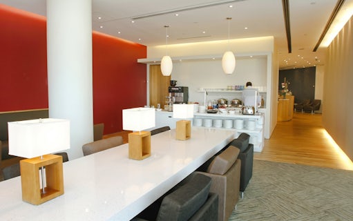 Plaza Premium Lounge seating and dining area, Terminal 3, Toronto Pearson Airport.