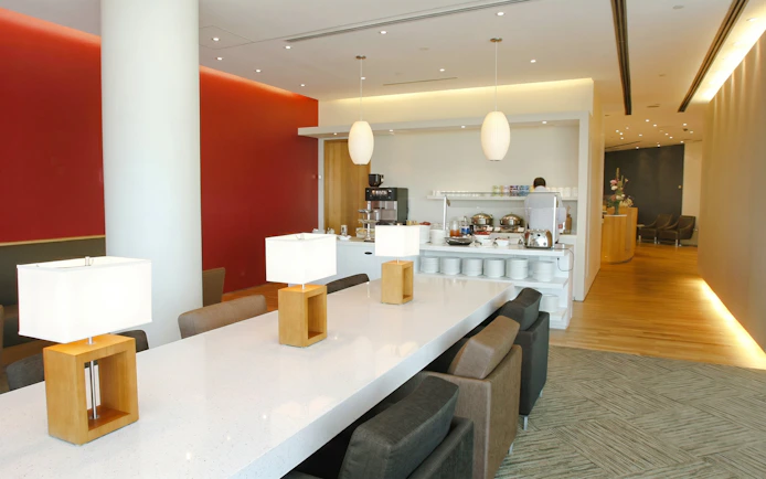 Plaza Premium Lounge seating and dining area, Terminal 3, Toronto Pearson Airport.