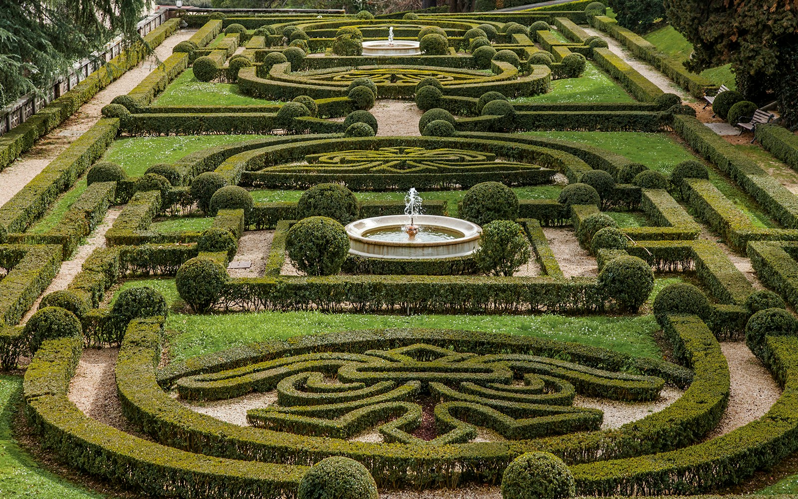 Vatican Gardens' intricate hedges and fountains in Rome.
