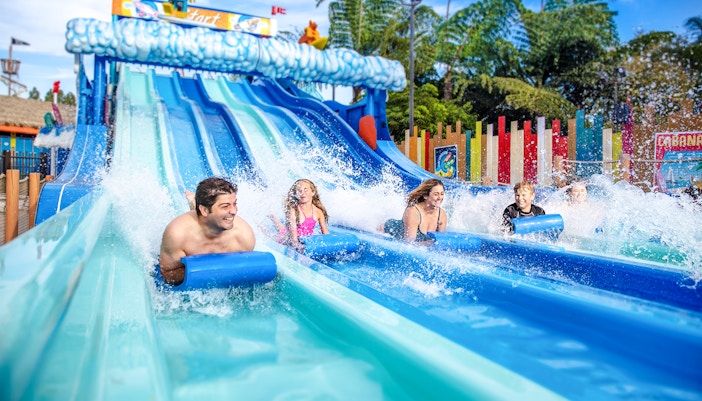 Family enjoying water slides at LEGOLAND® California Water Park.