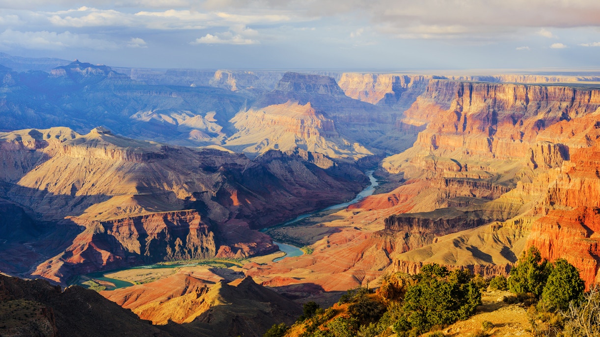 Grand Canyon South Rim aerial view during 45-minute helicopter tour, Arizona.
