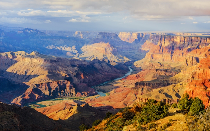 Grand Canyon view from South Rim, Arizona with Colorado River visible below.
