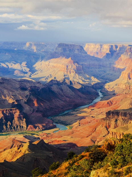 Grand Canyon view from South Rim, Arizona with Colorado River visible below.