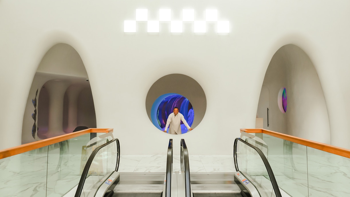 Man at AYA Universe, an immersive entertainment park located in Dubai's WAFI City Mall