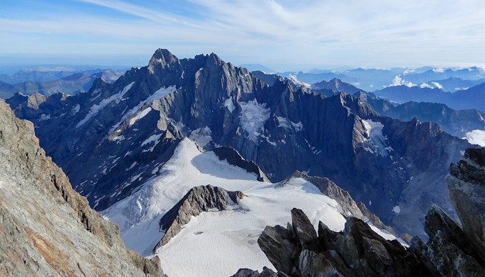 Jungfrau peak view from Grindelwald cable car in Switzerland.