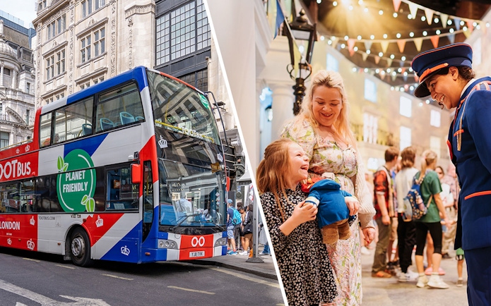 Toot bus in London with passengers enjoying a city tour.