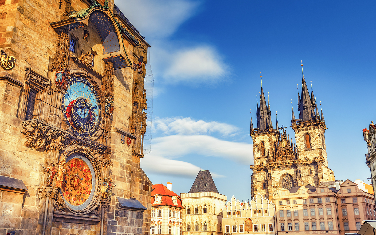 Prague Astronomical Clock during golden hour