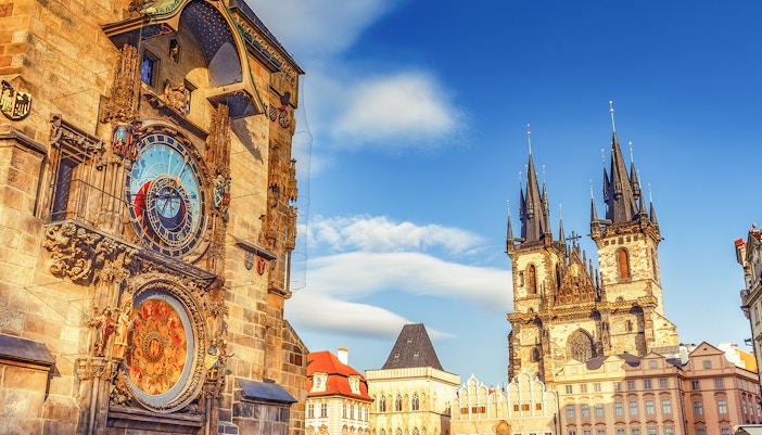 Prague Astronomical Clock during golden hour