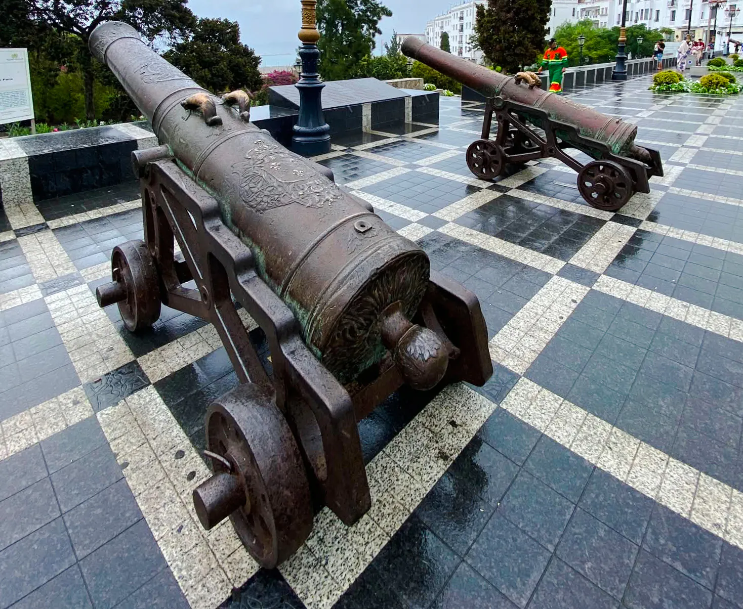 Ancient cannons displayed in Tangier's Medina, Morocco.