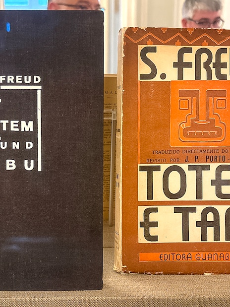 Books "Totem und Tabu" by Sigmund Freud on display at Sigmund Freud Museum.