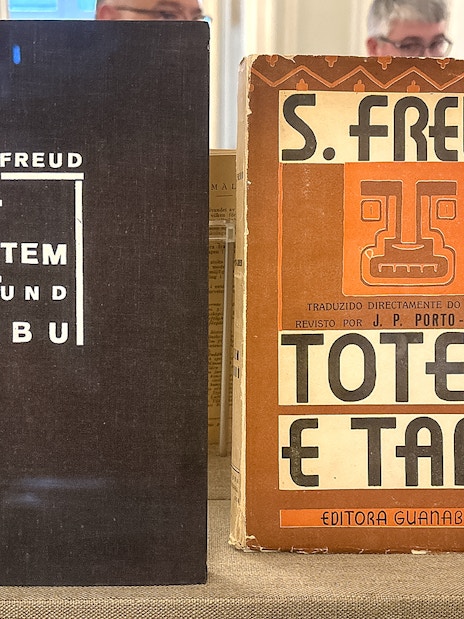 Books "Totem und Tabu" by Sigmund Freud on display at Sigmund Freud Museum.