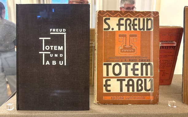 Books "Totem und Tabu" by Sigmund Freud on display at Sigmund Freud Museum.