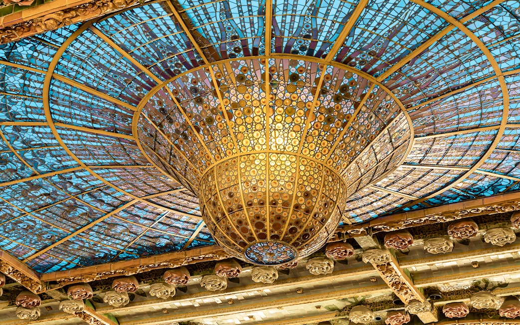 Stained glass skylight at Palau de la Musica Catalana, Barcelona.