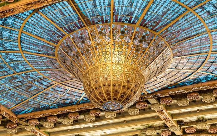 Stained glass skylight at Palau de la Musica Catalana, Barcelona.