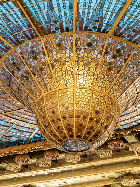Stained glass skylight at Palau de la Musica Catalana, Barcelona.