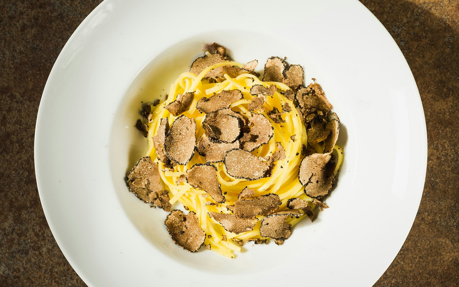 Truffle pasta dish served in a restaurant in Rome, Italy.