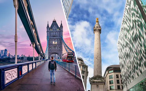 Tower Bridge and Monument to the Great Fire of London in a combo tour.