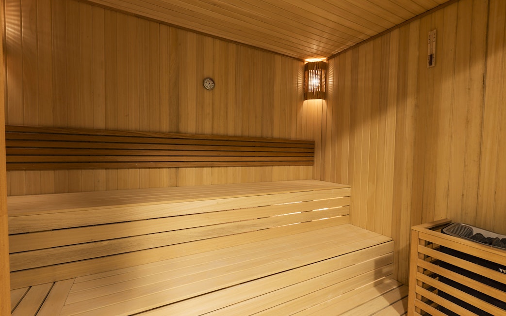 Turkish bath interior with wooden benches in Taksim, Istanbul.
