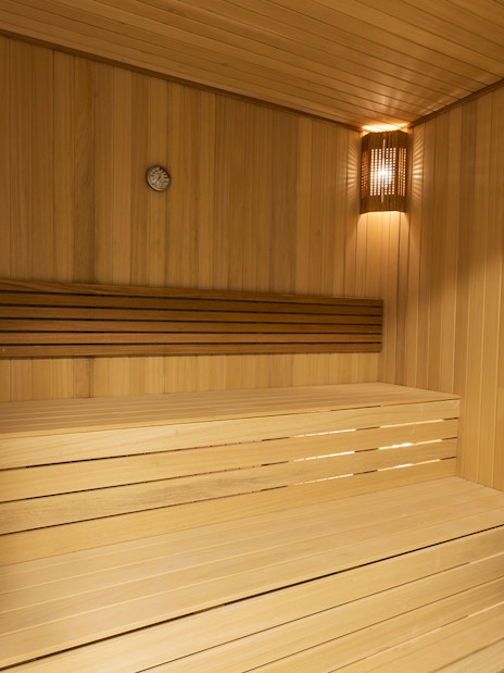 Turkish bath interior with wooden benches in Taksim, Istanbul.