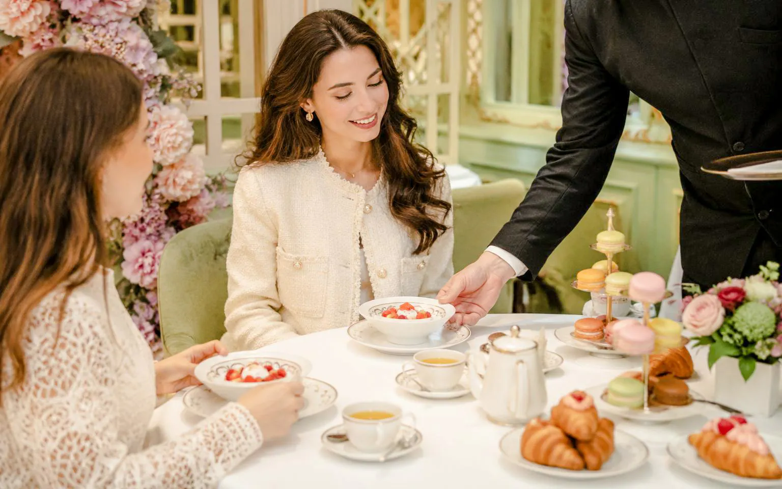 Ladurée tea time with pastries and macarons at Orsay Museum, Paris.