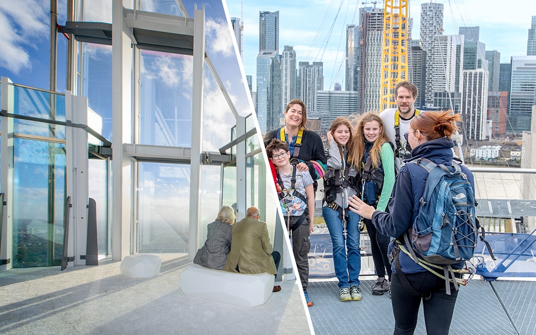 View from The Shard and group climbing The O2 in London.
