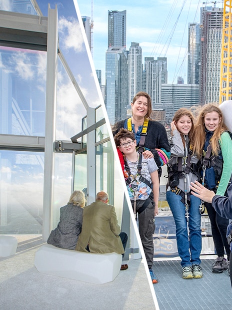 View from The Shard and group climbing The O2 in London.