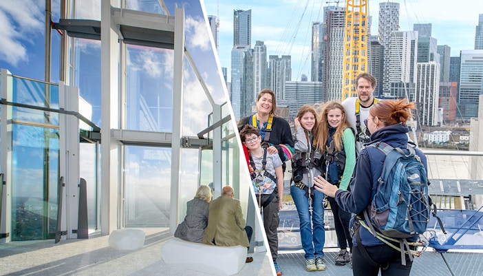 View from The Shard and group climbing The O2 in London.