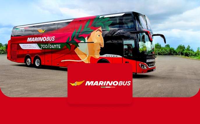 MarinoBus with Dante artwork for Matera to Naples Metropark route.