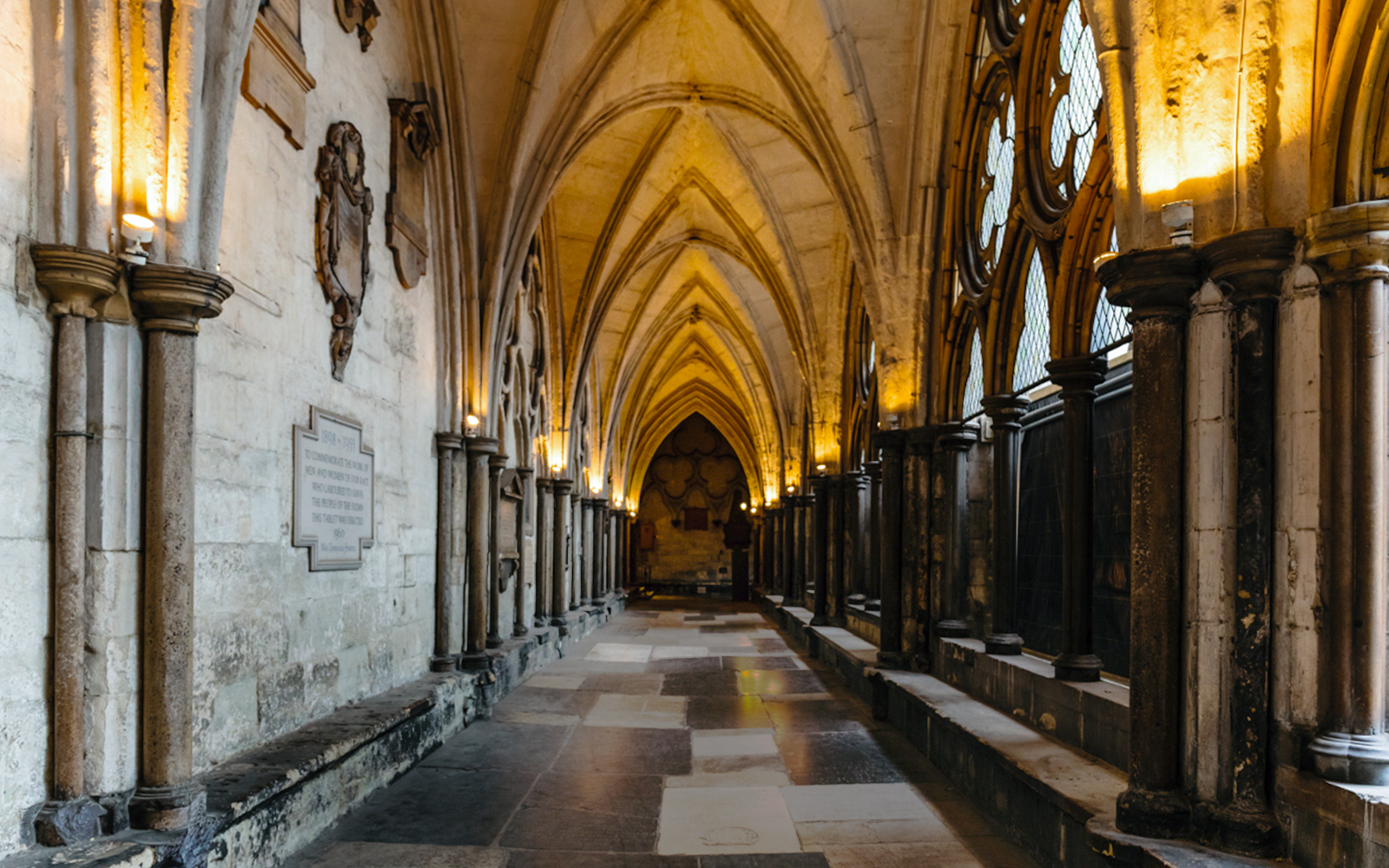 Gothic corridor inside Westminster Abbey, part of the exclusive Houses of Parliament tour.