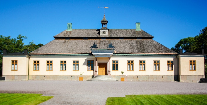 Historic building at Skansen Open-Air Museum, Stockholm, with traditional architecture.