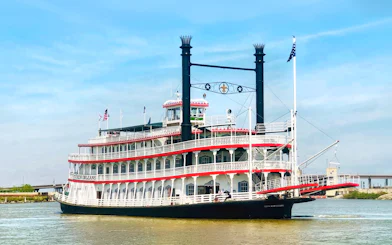 Riverboat City of New Orleans cruising on the Mississippi River.