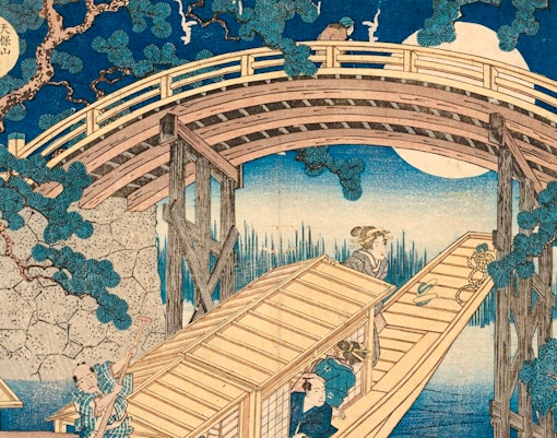Japanese block print of a moonlit bridge scene, National Gallery of Victoria.