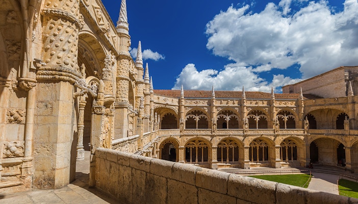 Jeronimos Monastery facade in Lisbon, accessible with Lisbon Card.