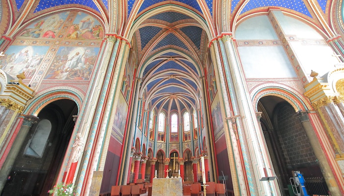 Saint Germain des Pres Church Paris exterior with historic architecture and detailed facade.