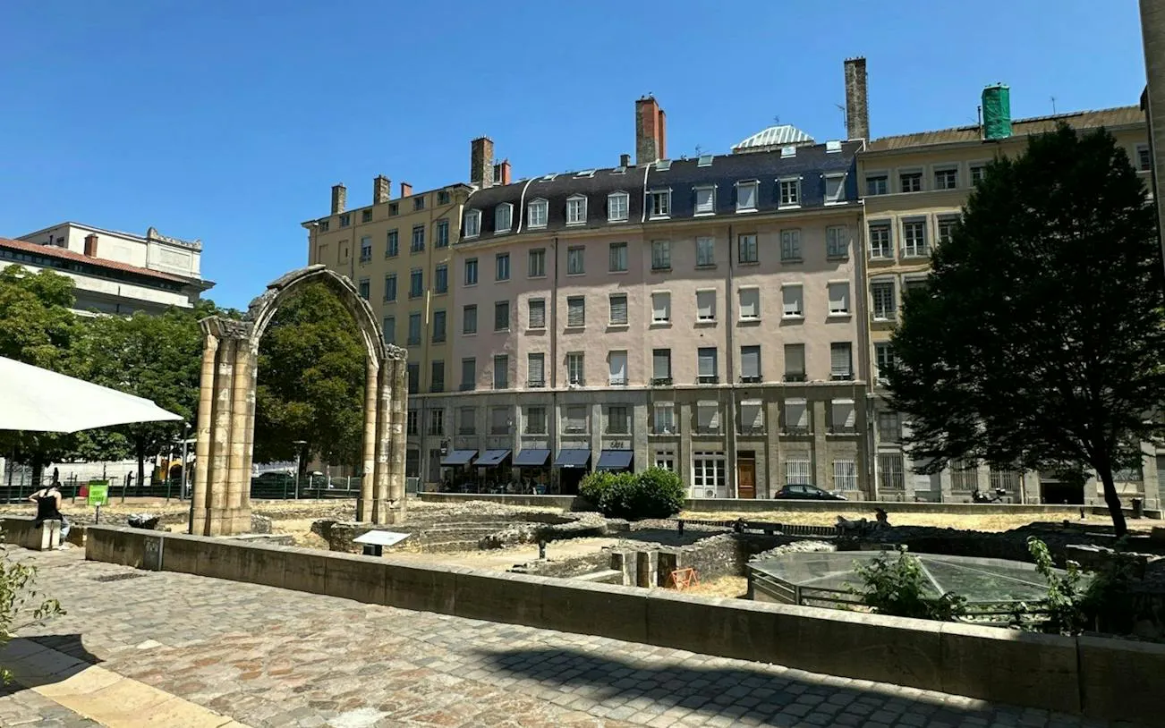 Ancient ruins and historic buildings in Lyon, part of the Lyon Murder Mystery city exploration game.